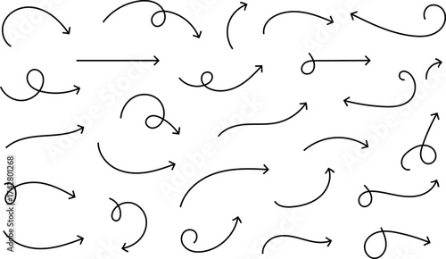 Black doodle arrows set direction indicators hand drawn vector design