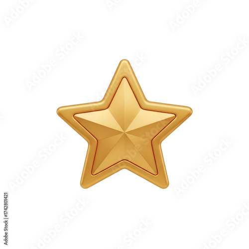3d icon of a shiny golden star with a metallic texture and sharp edges, symbolizing excellence, achievement, or a rating, isolated on transparent background