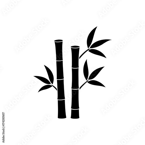 Two bamboo stalks with leaves art on transparent background silhouette