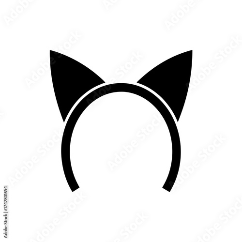 Black cat ears headband silhouette on transparent background