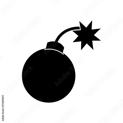 A cartoon bomb with a burning fuse on transparent background silhouette
