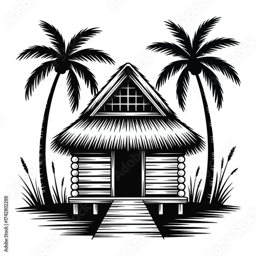Tropical hut illustration vector art scalable eps icon for resort and beach themes vector