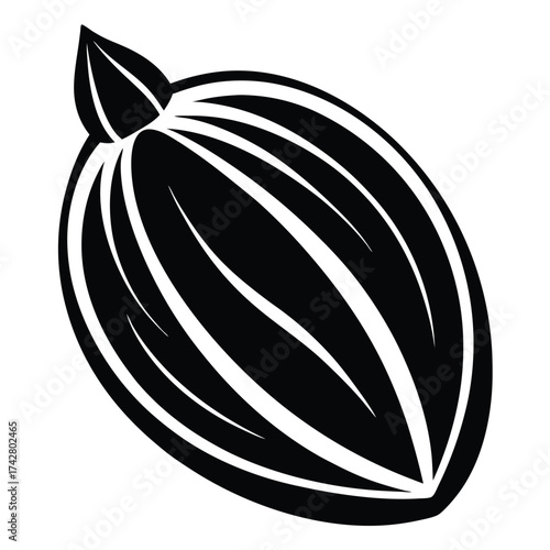 Single black cardamom pod showcases its distinct stripes in a minimalist shape