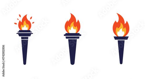 Three burning torches with vibrant flames are graphically illustrated here
