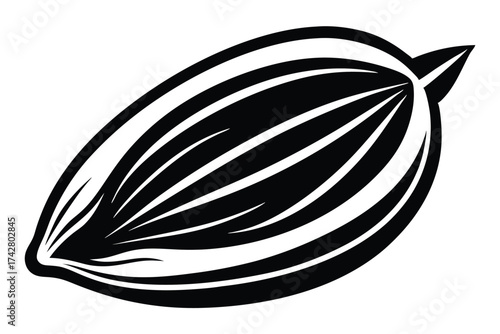 Black and white sunflower seed depicts snack food outline with simple lines