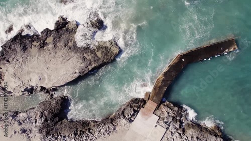 Luxury resort for wealthy. Drone view swimming pool, and country house in Italy overlooking sea