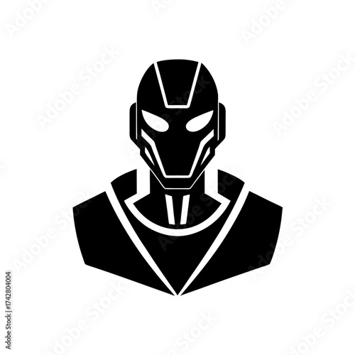 Black futuristic robot bust icon