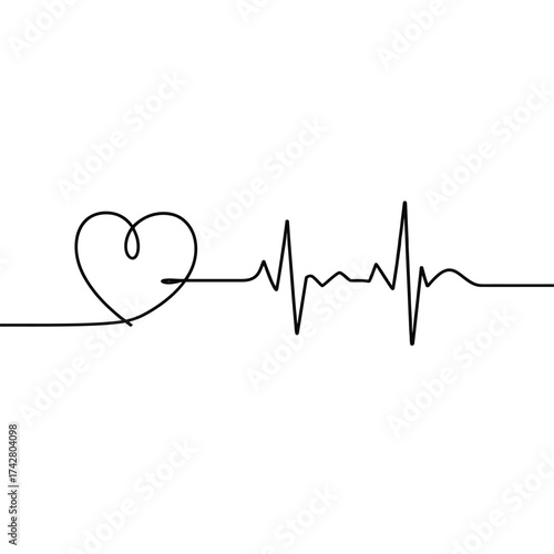 Minimalist continuous line art heartbeat ekg vector illustration scalable eps icon vector