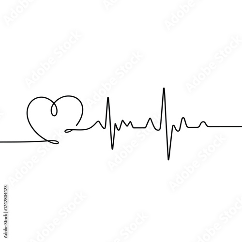 Minimalist single continuous black line heartbeat ekg pulse vector illustration scalable eps icon vector