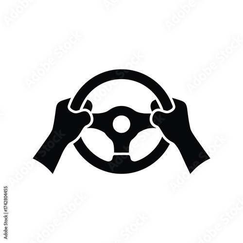 Simple black and white icon design of hands holding a steering wheel vector illustration vector