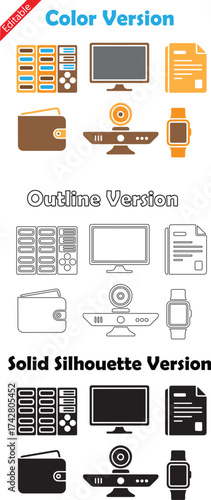 Vector set of business cards with furniture and office icons for interior design illustration