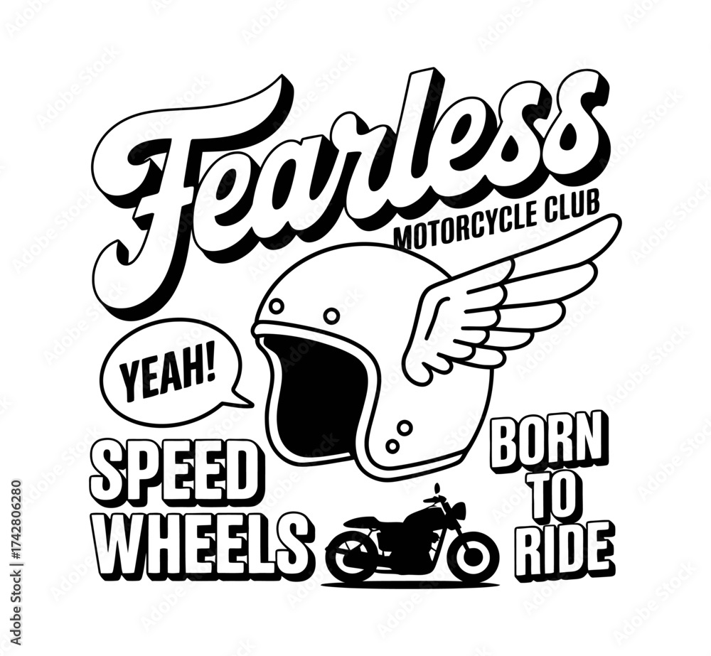 Obraz premium Fearless Motorcycle Club Vintage Biker Helmet Typography Design