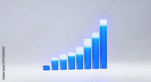 Rising blue bar graph representing business growth innovation technological advancement and financial success on a clean surface