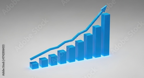 Upward trend 3d bar chart and line graph visualizing growth and success in technology and business