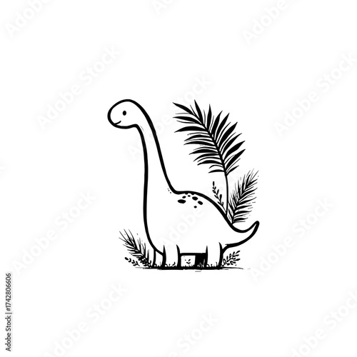 Apatosaurus. Apatosaurus simple black and white line art vector logo