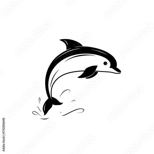 Dolphin. Dolphin simple black and white line art vector logo