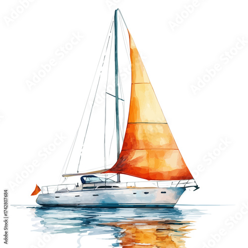 Yacht, watercolor vector, isolated on a white background.