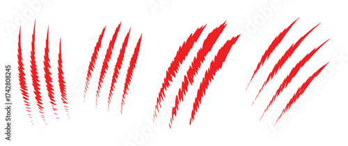 Red Claw Marks and Scratches on White Background