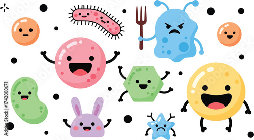 Cute cartoon germs and bacteria vector illustration for kids design editable vector