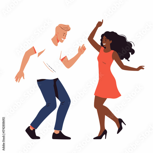 Joyful couple dancing together expressing happiness and celebration movement vector silhouette on a white background