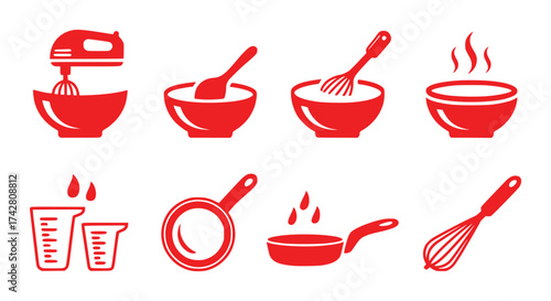 Red Kitchen Utensil Icons Mixing, Cooking, and Measuring