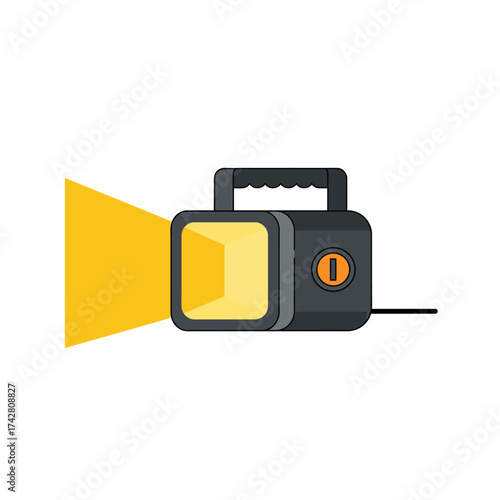 Bright led work light with yellow beam projecting light for outdoor and indoor projects vector silhouette on a white background