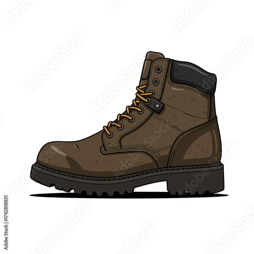 Durable brown work boot with lace-up closure and rugged sole for industrial safety vector silhouette on a white background