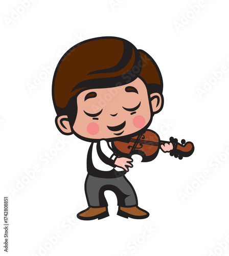 Cute cartoon illustration of a violinist