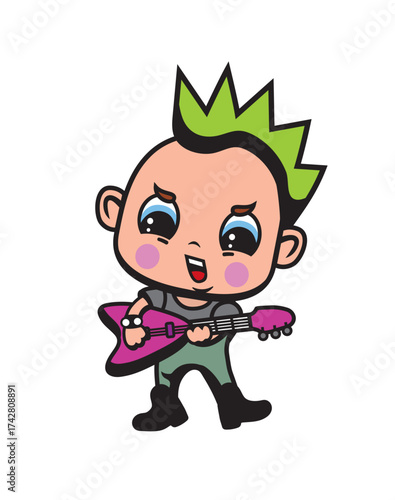 Cute cartoon illustration of a punk musician