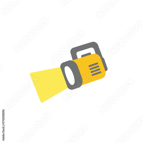 Bright yellow floodlight casting a strong beam of light illuminating the scene vector silhouette on a white background