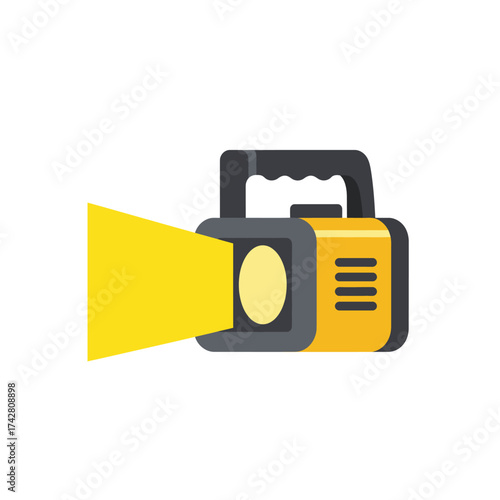 Bright yellow spotlight illuminating a scene spotlight portable light source for events and construction vector silhouette on a white background