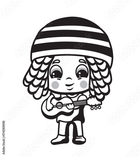 Cute cartoon illustration of a reggae musician