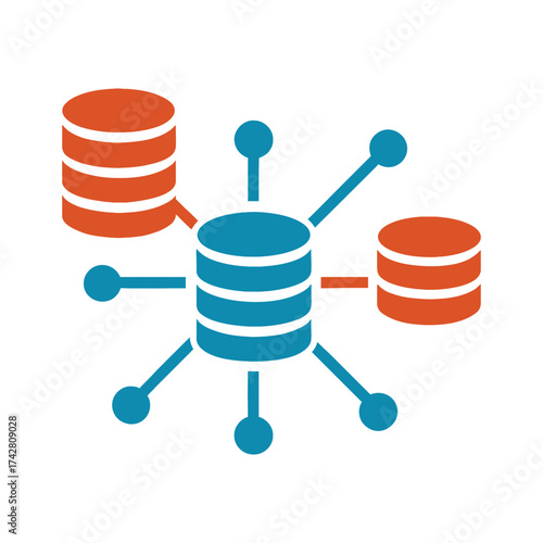 Database network connection icon for technology data storage cloud server management clean vector illustration design