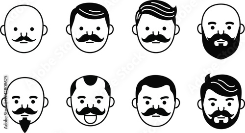 Man face mustache beard hair style vector avatar illustration editable vector