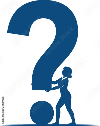 Woman holding question mark concept problem solving and uncertainty editable vector