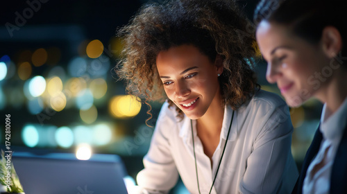 Manager conducting performance review with employee in professional setting, under soft office light, highlighting focused dialogue and professional atmosphere, serene workplace sc