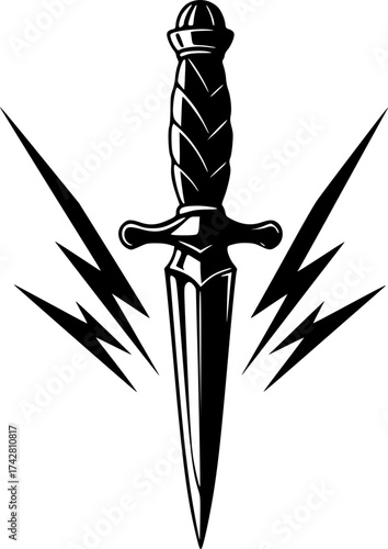 a black silhouette of a dagger , vector illustration