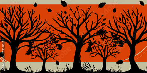 Autumn Silhouette: Fall Forest Scene Illustration