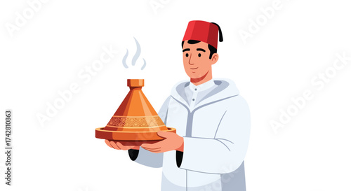 Man Presenting a Moroccan Tagine A Taste of North African Cuisine and Culture