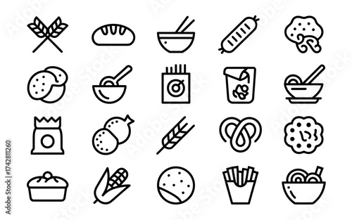 Vector art of collection of food icons with black outline