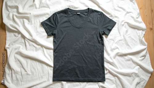 Gray vneck tshirt on white sheet background with fashion.