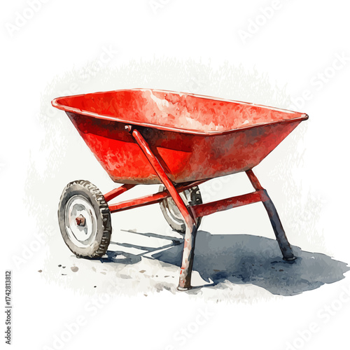 Wheelbarrow, watercolor painting vector, isolated on a white background.