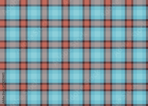 Sky blue red grey checkered tartan seamless plaid fabric pattern
