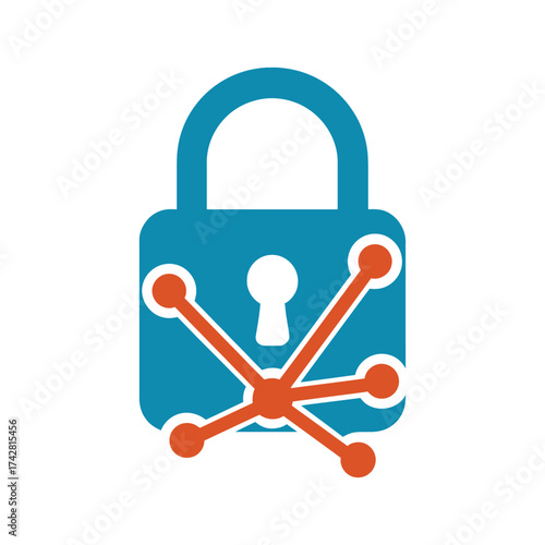 Cybersecurity network lock icon for online data protection safety privacy secure system clean vector illustration design