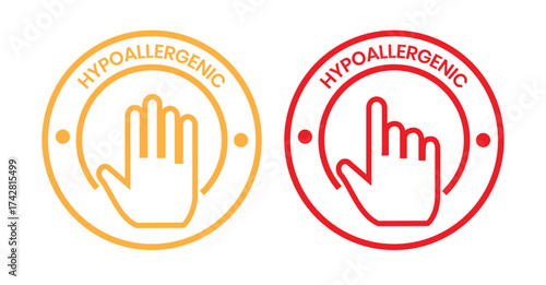 Hypoallergenic Product Icons Assorted Colors Symbolizing Gentle and Safe for Sensitive Skin. Hypoallergenic logo, label, sing, flat vector, badge, symbol, banner, isolated illustration.