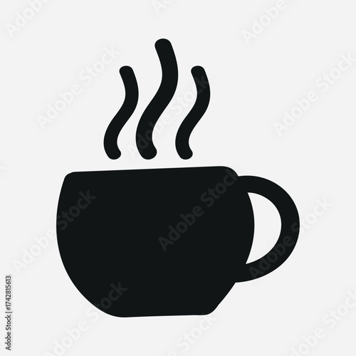 Black silhouette of a steaming coffee cup.