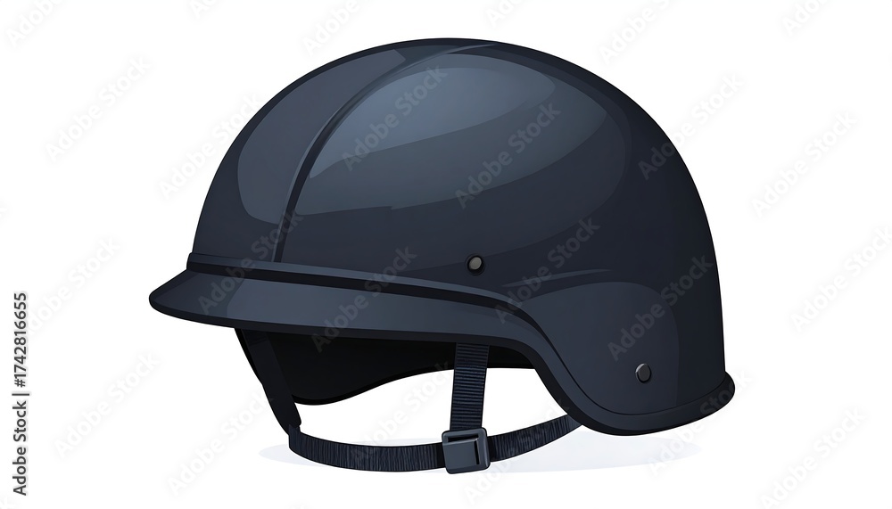 Fototapeta premium Graphic of a glossy black protective head covering, with visor and chin strap