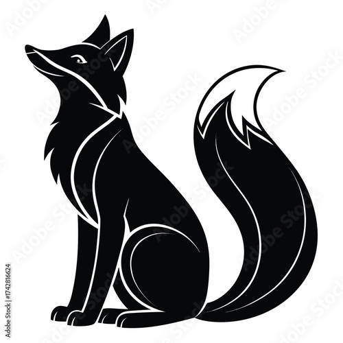 Elegant fox sits with its tail gracefully curving, its design is on transparent background