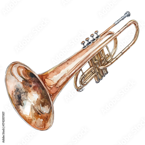 Trombone, watercolor drawing vector, isolated on a white background.