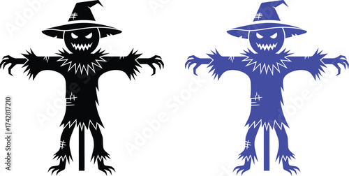Scary halloween scarecrow silhouette vector image for decoration editable vector
